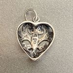 Vintage 925 Sterling Silver Heart Charm Pendant Open Intricate Scroll Design Photo 1