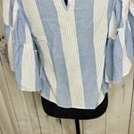 American Eagle Womens Sz S Blue White Striped Chambray Top Bell Sleeves Cropped Photo 7