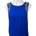 Topshop  Blue Beaded Jeweled Embellished Sleeveless Cutout Back Blouse Tank Top 2 Photo 0