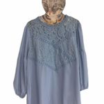 Andrée Andree by Unit Lace Front Semi Sheer Top Blue 1X Photo 4