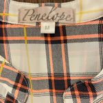 Penelope Long Sleeve Plaid Pattern Lightweight Top Cream Neon Coral Black Medium Photo 9