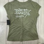 Ed Hardy NWT  women's Anchor Rose Olive T-shirt rhinestoned size medium Photo 7