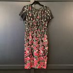VONE Black Pink lace brocade Short sleeve embroidered Floral Arlan Midi Dress 12 Photo 2