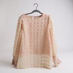 Pink Sheer Long Sleeve Tunic With Textured Polka Dot Design Smocked Cuffs & Back Size L Photo 0