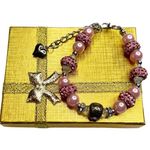 New Pink Rhinestone Beaded Baseball Softball Bracelet Photo 1