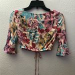 For Love & Lemons  Floral  Pink and Blue Tie Front Crop Top XS Photo 3