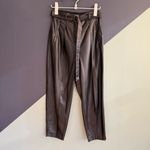 Babaton Aritzia Mayne Black Vegan Leather Pleated Pants w/ Belt, Sz 4 EUC Photo 1