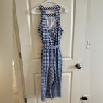 1901  Cropped Halter Jumpsuit Color Striped Chambray & White Size 12 Petite Photo 3
