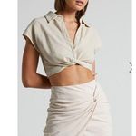 Showpo  Kiandra Wrap Mini Skirt Womens Sz 4 Beige Knot Detail Side Zip Lined NWT Photo 13