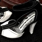 Harajuku Lovers  Black & White Suede T-Strap Platform Heels Photo 4