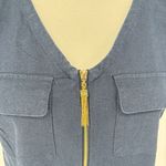 Ellen Tracy Ellen‎ Tracey Linen Blend Utility Sleeveless Size M Gold Tassel Zipper Blouse Photo 4
