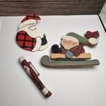 Santa Claus Christmas Holiday Brooch Pin Lot Of 3 Wood / Cinnamon Stick Photo 0