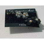 Taramanda Trio Earring Set CZ Ball‎ Studs Flowers Black Photo 2