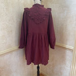 Madewell  Size M Ruffled Flannel Mini Dress Eyelet Oversized Prairie Mulberry Photo 13