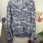 Free People Soft Blue Camo Zip-Up Hoodie - Size - Large Photo 0