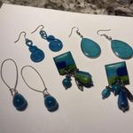 Lot Of 4 Women’s Blue Costume Earrings Pierced Dangle Drop Photo 6