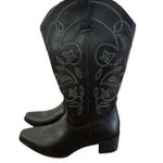 IUV Women’s Size 10 Black Leather Cowboy Cowgirl Boots Embroidered Pointy Toe Photo 8