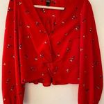 Wild Fable  Red Floral Long Sleeve Twist Front Size Zip Blouse Women's Sz Medium Photo 0