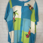 Breckenridge Vintage Woman Sweater 2X Tropical Patchwork Ramie Knit Cardigan Photo 0