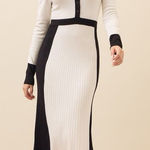 Knit Colorblock Pleated Midi Dress Black Size L Photo 0