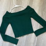 Brandy Melville Ribbed Off the Shoulder Long Sleeve Shirt Green (One Size) crop Photo 0
