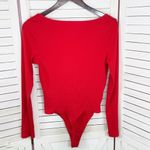 PINK - Victoria's Secret Pink by Victoria’s Secret Ribbed Henley Bodysuit Red Medium Long Sleeve Thong Photo 9