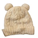 Cream Cable knit Teddy Bear Pom Pom Ears Beanie sherpa lined Fall winter Hat Photo 3