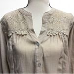 Cream Ruffled 3/4 Sleeve Bib Collar Blouse Tan Photo 1