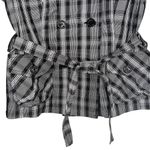 Blue Les Copains Black White Plaid Double Breasted Short Trench Coat Jacket Photo 4