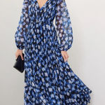 Monique Lhuillier RTR ML Melanie Black White & Blue Floral Maxi Dress Sz 6 Photo 0