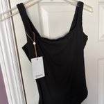 Quince NWT Second Skin Black Body Suit Size Large Square Neck Tank Thong Photo 2