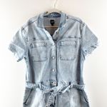 Gap Short Sleeve Tie Waist Denim Romper Light Indigo Wash Blue 20 Photo 4