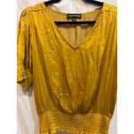 Catherine Malandrino  Yellow Gold V Neck Smocked Waist 3/4 Sleeve Blouse Top XL Photo 1