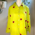 Casey Coleman 100% Linen Green Floral Embroidered Poppy Top Photo 0