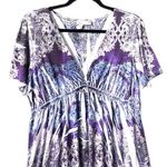 Purple Paisley Print Dress 2X Empire Waist Stretch Sequined Flowy Boho Festival Photo 10