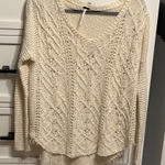 Free People  Cream V-Neck Cable Knit Sweater Photo 0