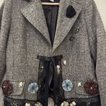 Y2k vintage lace trim rosette detail funky tie front tweed blazer Fairycore Gray Photo 3