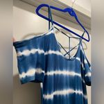 Caution to the Wind Blue & White Tie Dye Off-the-Shoulder Fitted Maxi Dress - M Photo 10