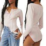 Free People Intimately Sloane Henley Bodysuit Thermal Knit Top in Pink Nectar SP Photo 2
