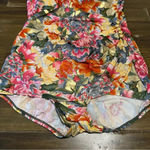 Beach Bay Vintage Floral One Piece Bikini Gold Faux Wrap Skirt 10 Retro Pin Up Photo 2