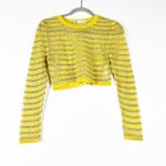 Zara Cotton Blend Crochet Knit Crew Neck Metallic Cropped Long Sleeve Sweater M Photo 0