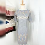 Adrianna Papell Bell Sleeve Georgia Lace Sheath Cocktail Dress Blue Size 6 Photo 2