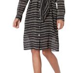 Theory Black Silk Semi Sheer Collared Waist Tie Long Sleeve Shirt Dress Small Photo 1