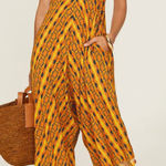 Kahindo Jumpsuit Womens Small Yellow Printed Kano V Neck Flowy Sleeveless Photo 0