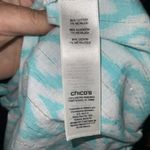 Chico's Chico’s Turquoise & White Geo Print Cotton & Metallic Tie Front Button Up Top M Photo 9