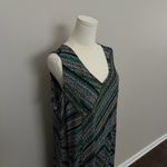 Susan Graver Dress Maxi Slinky Stretch Travel Buttons Geometric Dots Black Green Photo 1