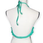 Aerie  Nina Polka Dot Ruffle Halter Padded Bikini Top 36D Green Retro Swimwear Photo 9
