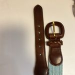Talbots  SKY BLUE CLOTH BELT WITH DARK BROWN LEATHER SIZE LARGE…47” LONG…1” WIDE Photo 5