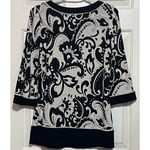 kim rogers  Women's‎ Black White Printed V-Neck 3/4 Sleeve Length Blouse Size M Photo 1