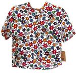 Vans  Daisy Stacked Colorful Retro Short Sleeve Button Down Top Size Small Photo 0